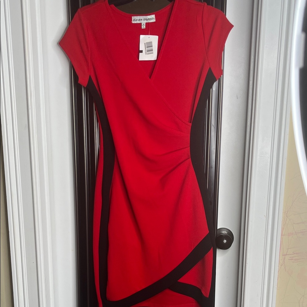 Karen Kane Red and Black Asymmetrical Dress